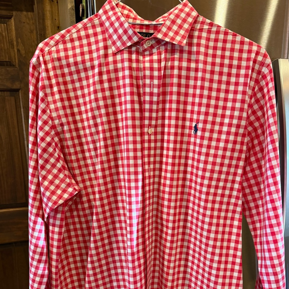 Men's Pink Gingham Button-Down Shirt - Classic Cotton Dress Shirt